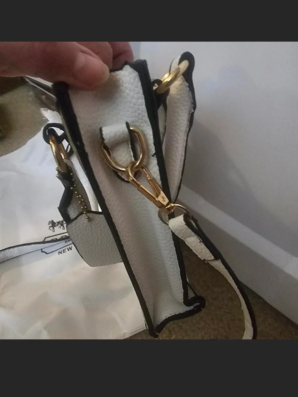 Coach Mini Signature Tote in Khaki with White Trim